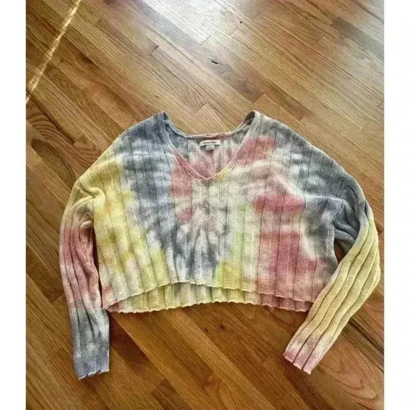 Tie Dye Long Sleeve Crop Top Sweater SZ XS l Hippie Boho Festival Spring - Picture 3 of 7